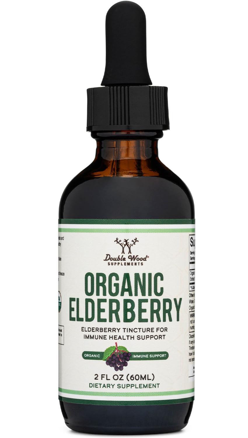 Double Wood Organic Elderberry Liquid bottle ready for daily immune support.