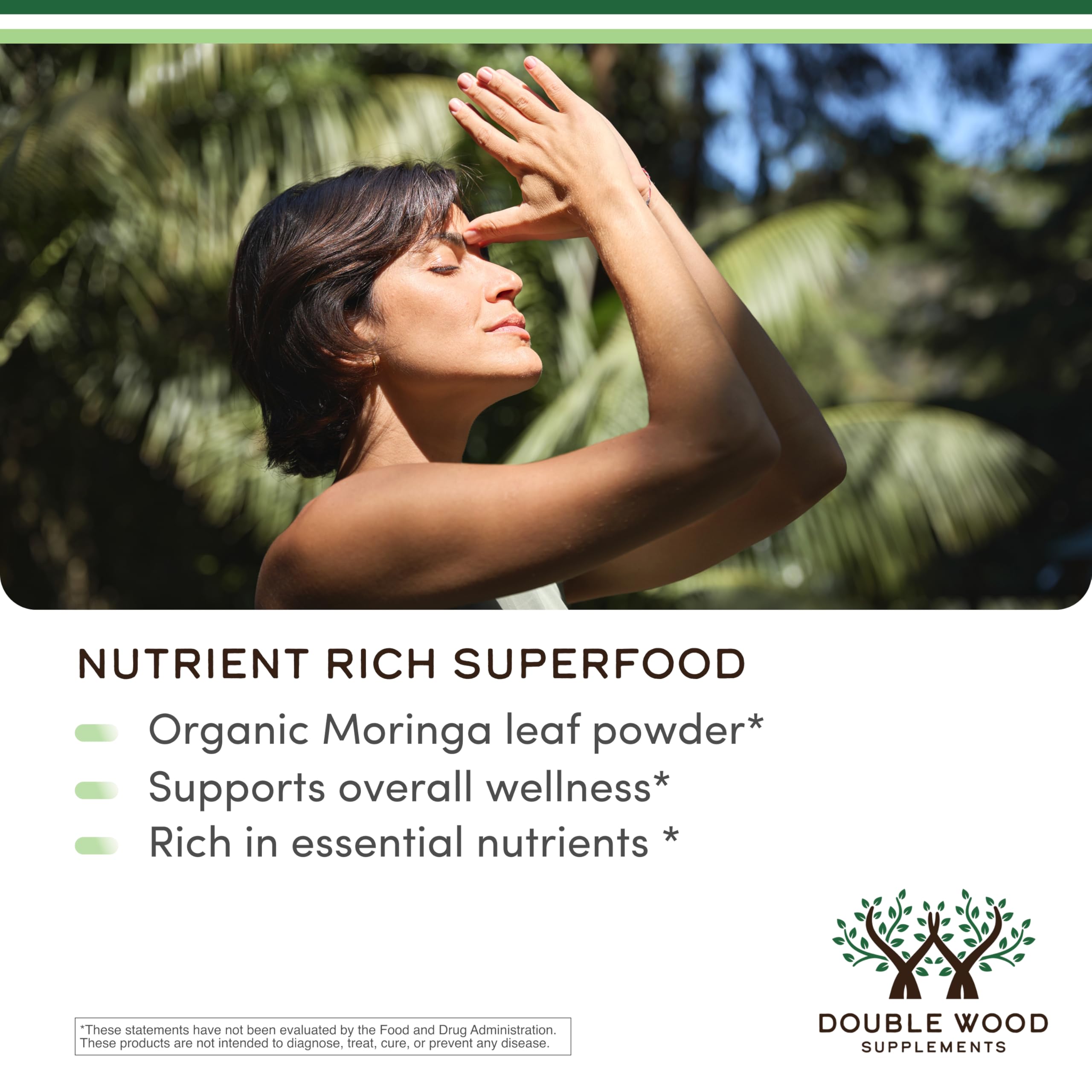 Double Wood moringa packaging on shelf signals a daily wellness choice