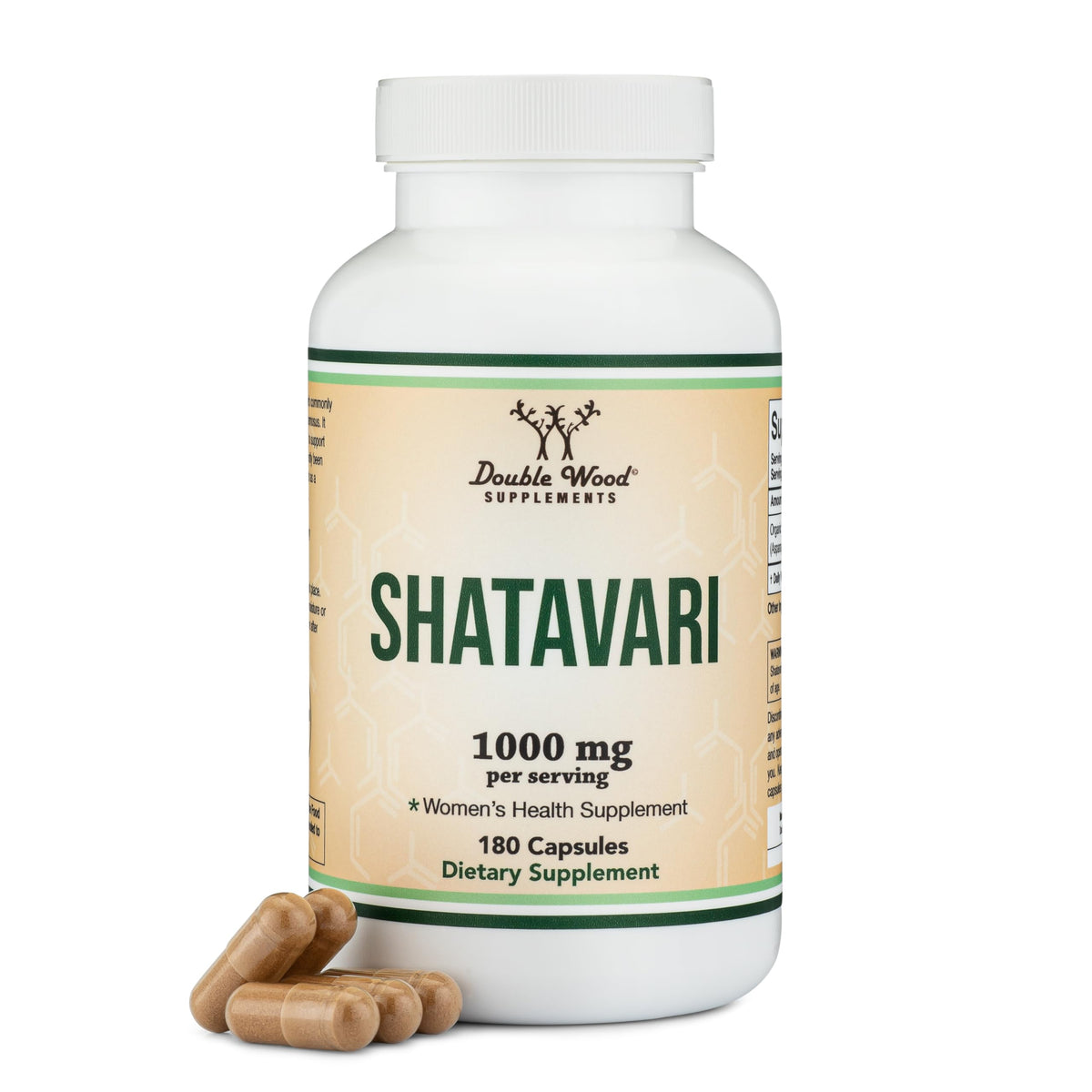 Double Wood Organic Shatavari bottle front showing label and potential hormone balance support