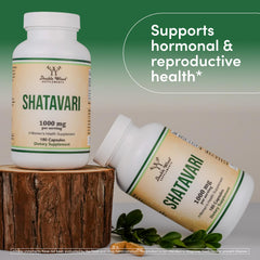 Double Wood Organic Shatavari bottle open showing capsules ready for serving