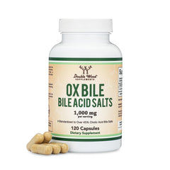 Double Wood Ox Bile 1000 mg serving bottle ready for digestion support after meals.