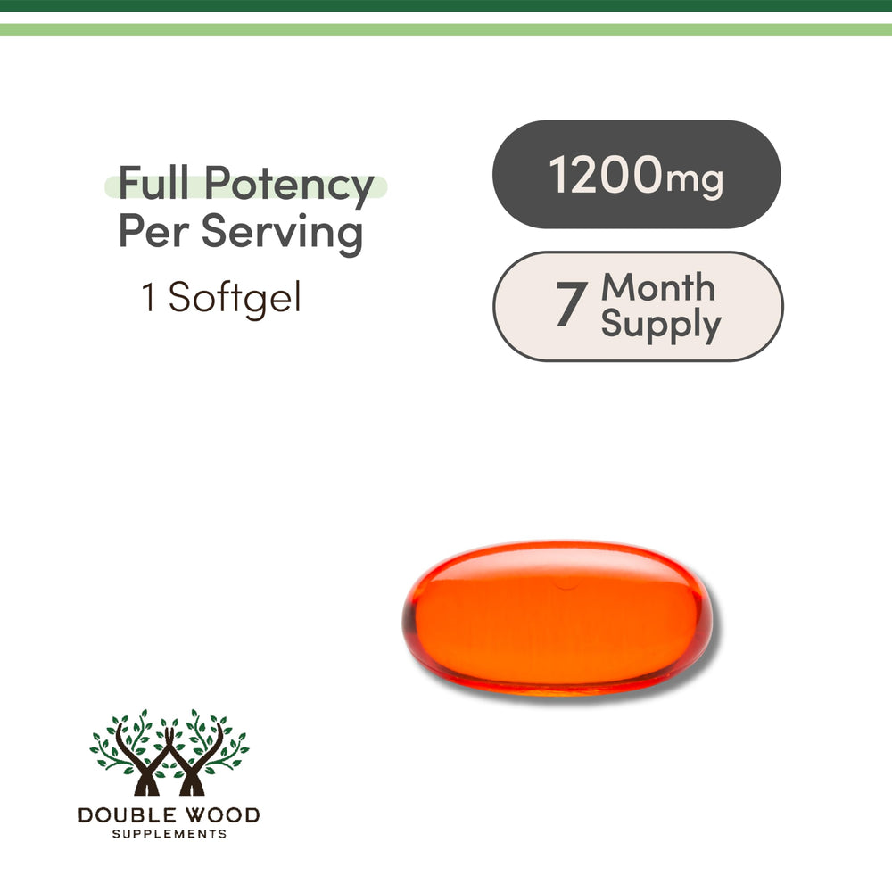 Double Wood Phosphatidylcholine softgels close-up suggesting premium lecithin blend for brain health.