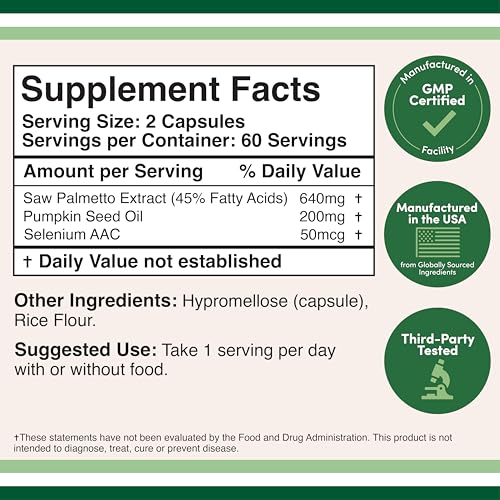 Saw Palmetto and pumpkin seed oil ingredients highlighted on Double Wood label for prostate support