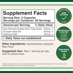 Saw Palmetto and pumpkin seed oil ingredients highlighted on Double Wood label for prostate support