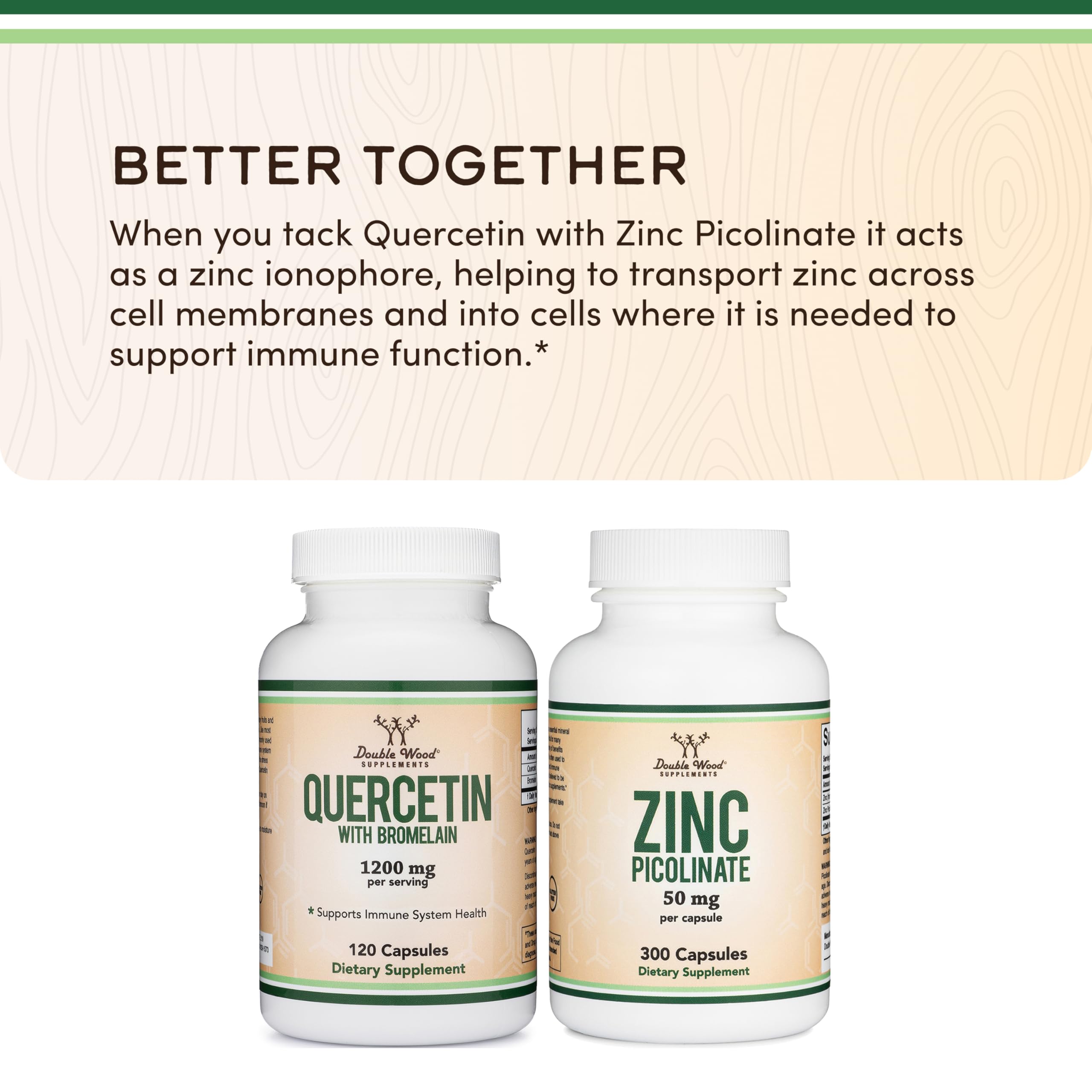 Dispense image of Double Wood Quercetin-Bromelain illustrating easy daily intake.