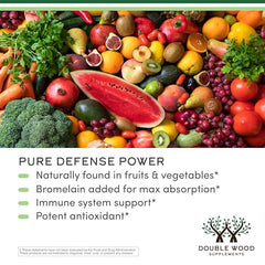 Double Wood Quercetin-Bromelain label showing vegan safe and gluten-free composition.