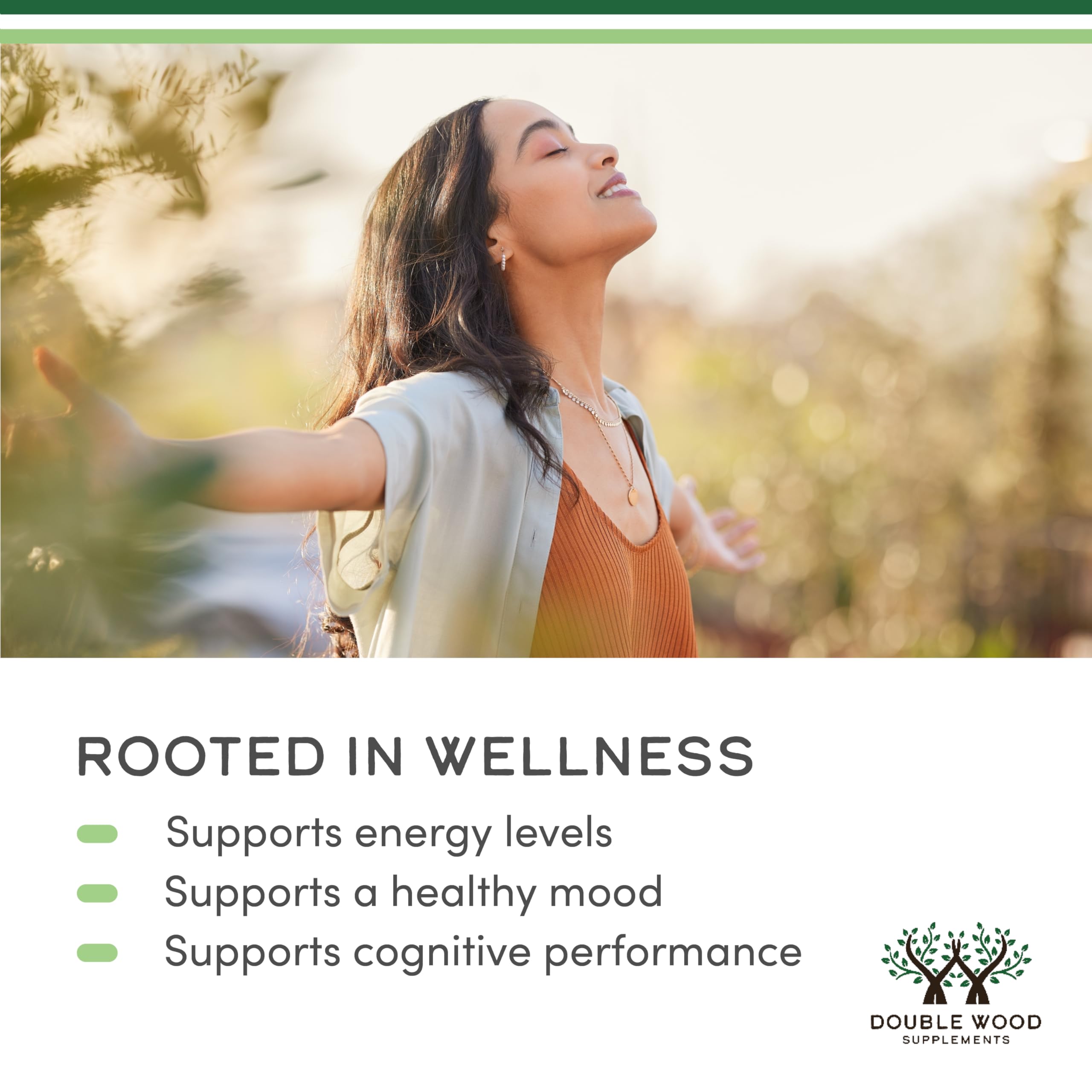 Double Wood Rhodiola Rosea 500mg gluten-free vegetarian capsules.