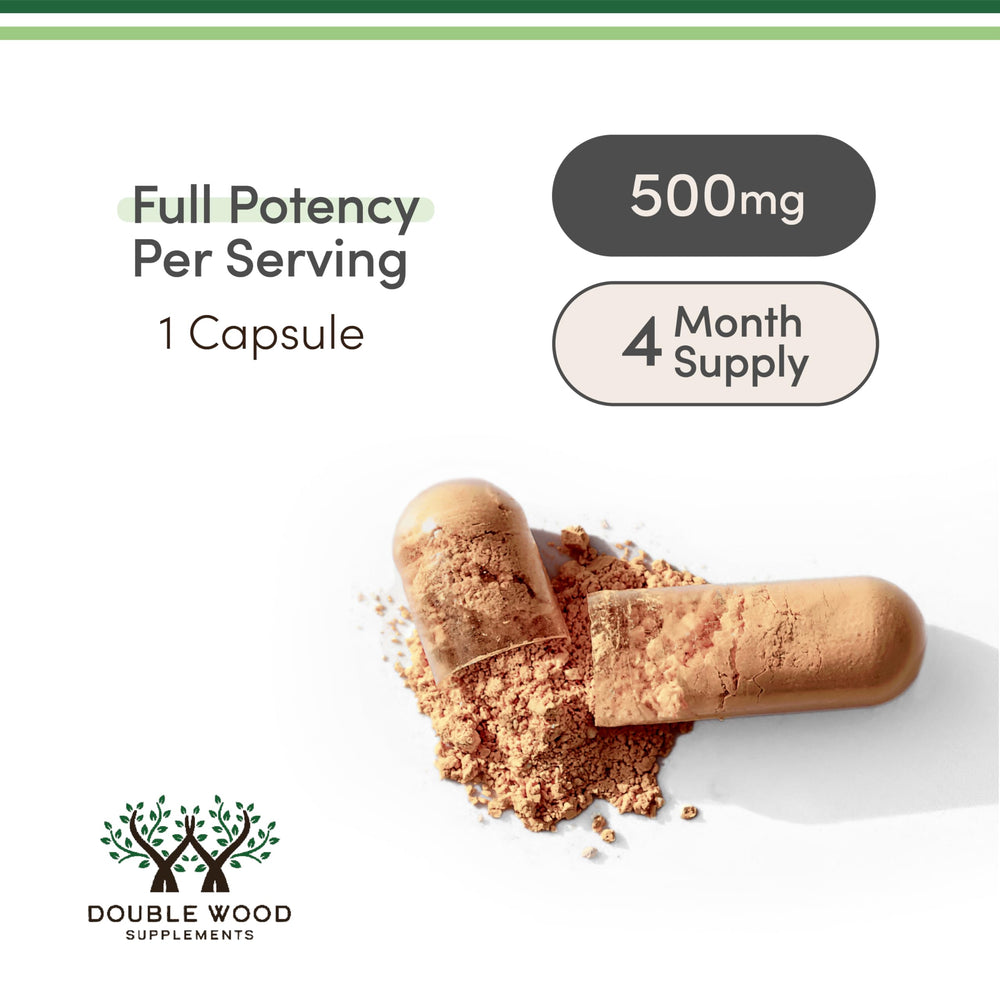 Double Wood Rhodiola Rosea 500mg vegan capsules for sustained mental energy.