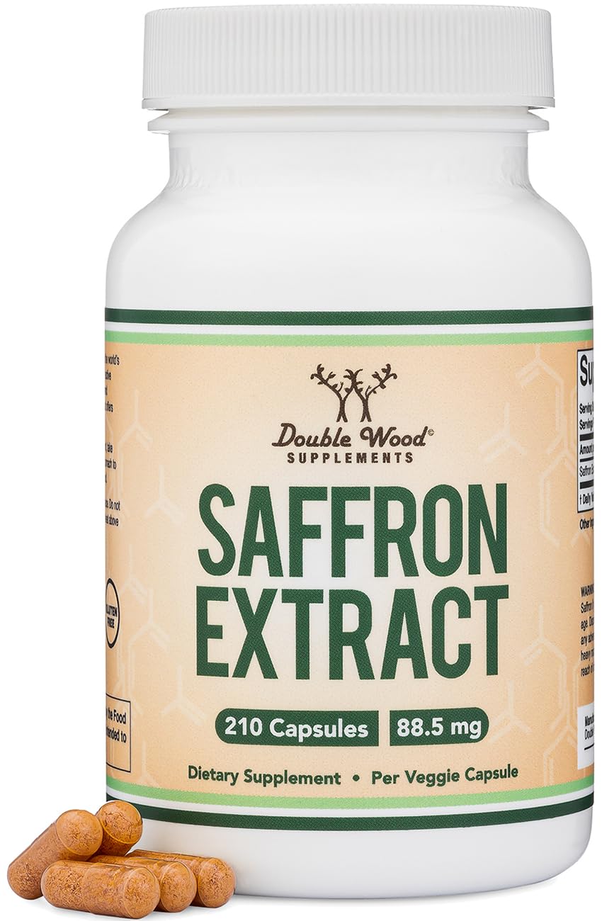 Double Wood Saffron supplement bottle for daily focus support.