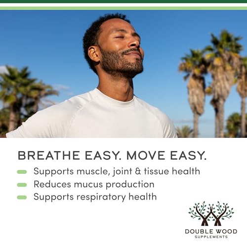 Double Wood Serrapeptase bottle pour demonstrates easy two-capsule daily serving.