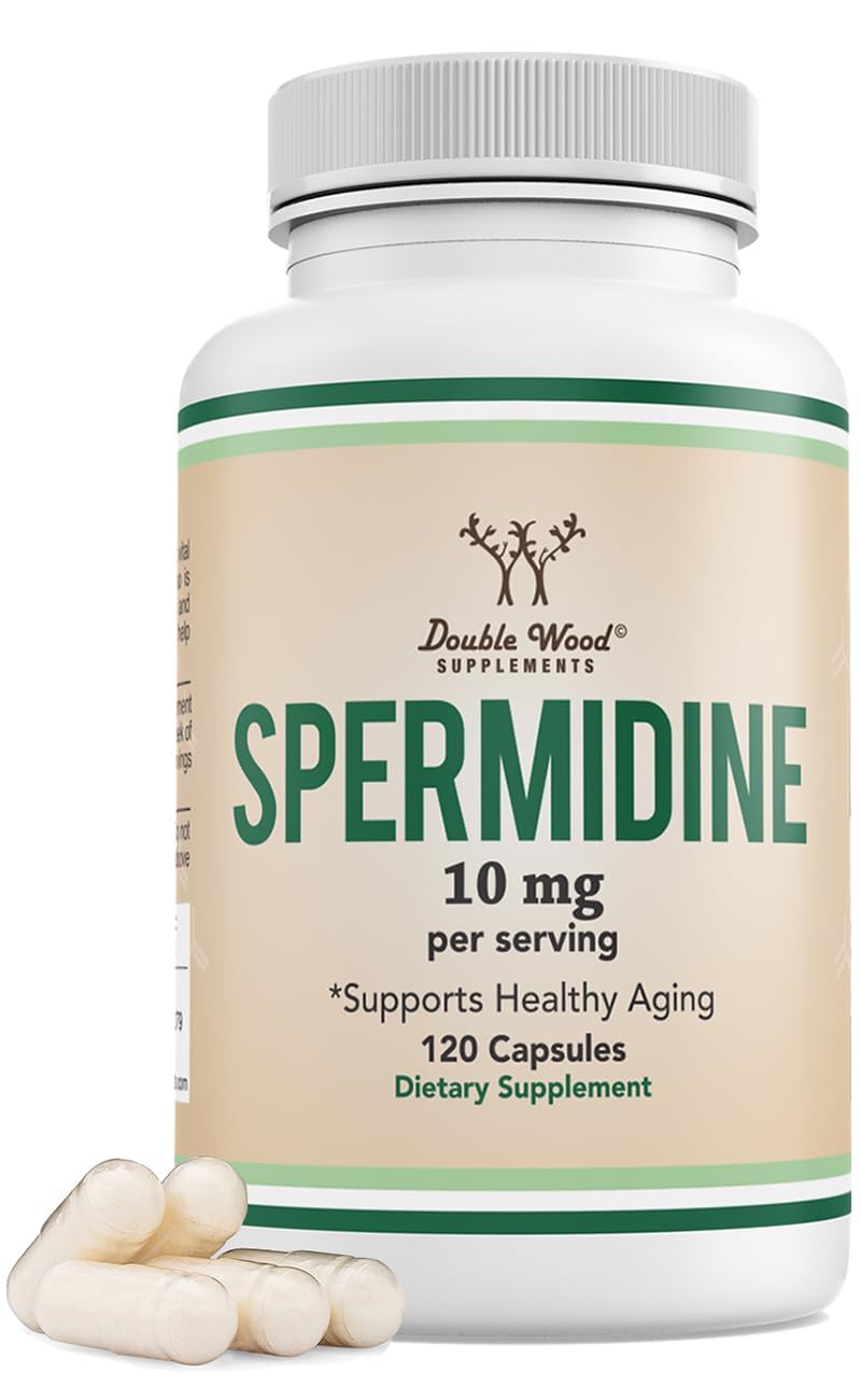 Double Wood Spermidine bottle-front displays premium potency for daily support.