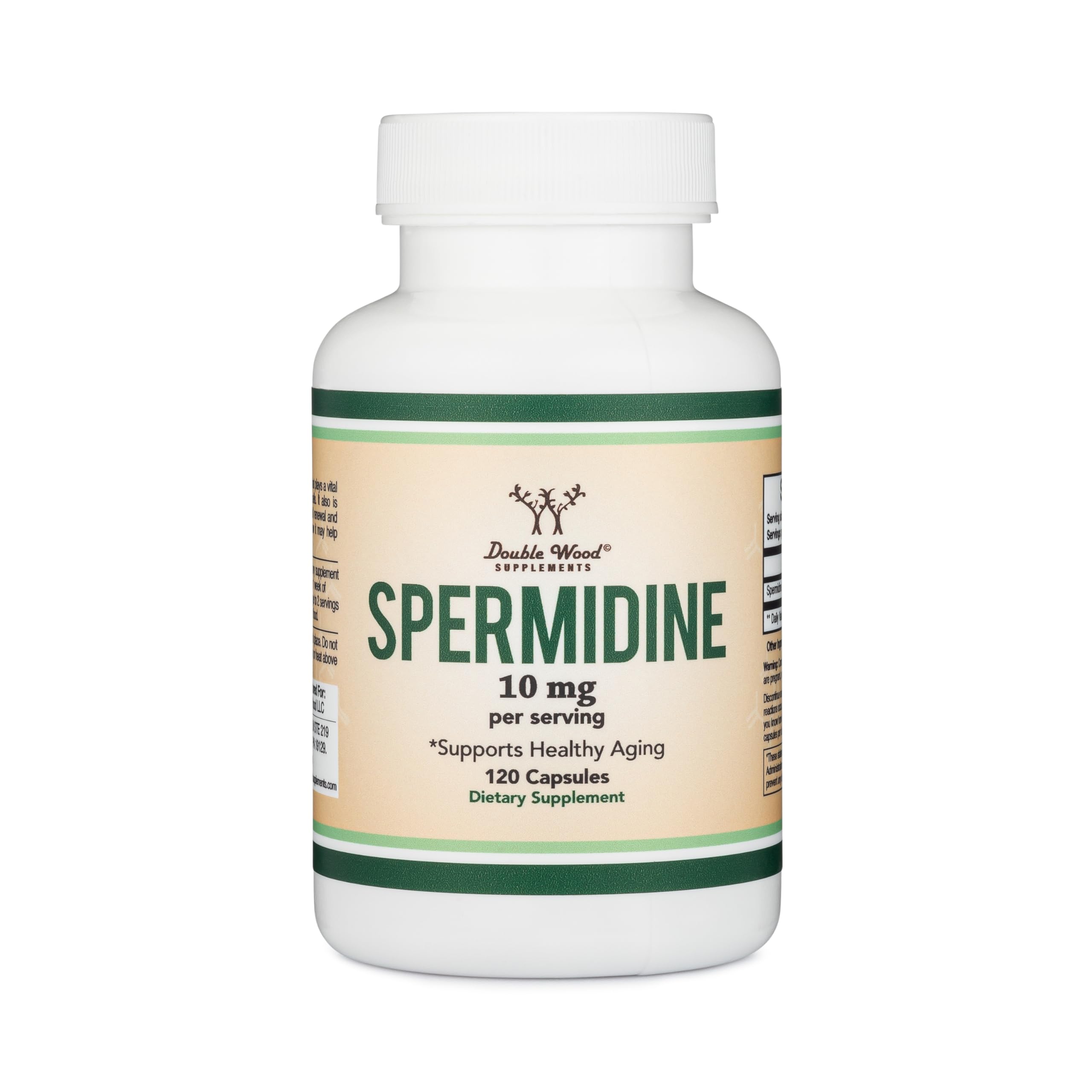 Close view of supplement facts panel confirms spermidine content transparency.