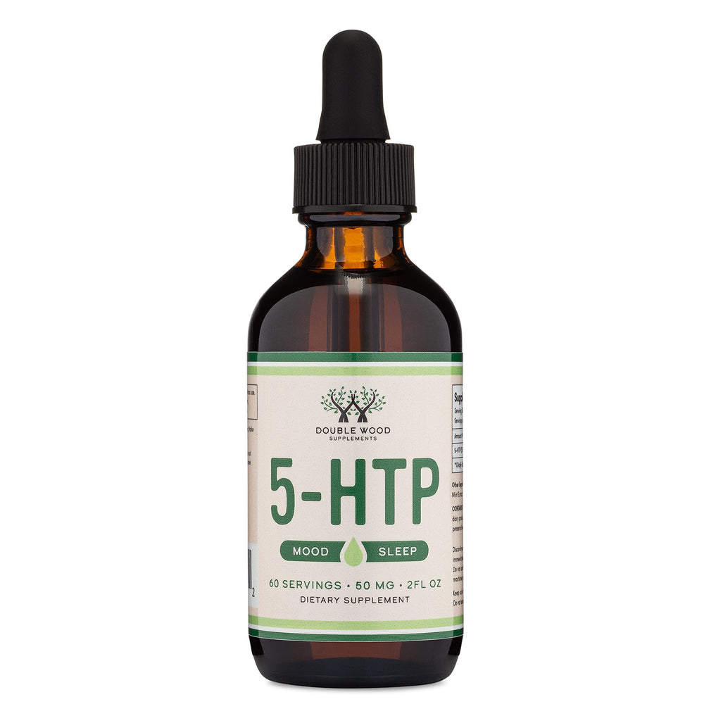 Label close-up shows 99%+ 5-HTP potency and 60 servings