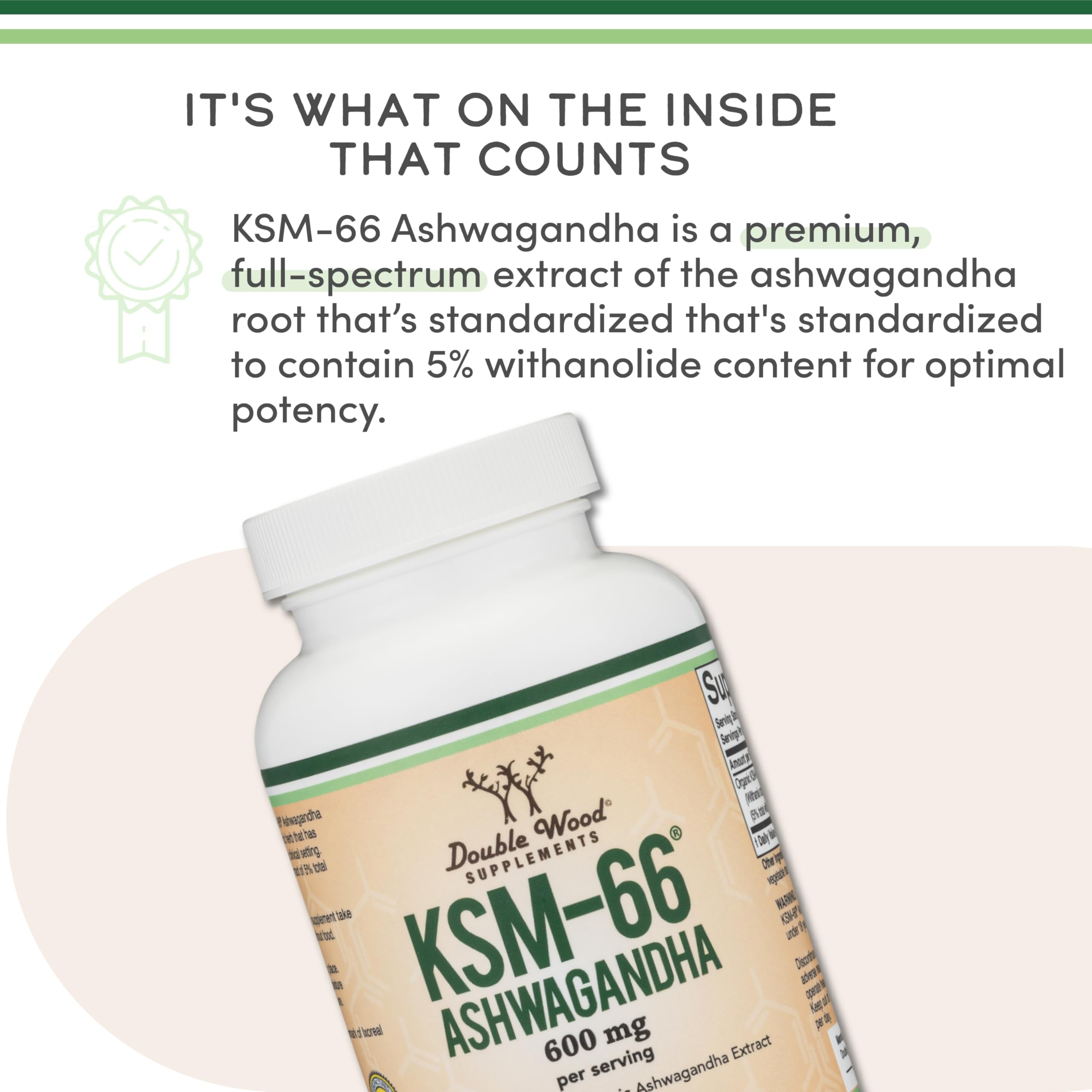 USA-manufactured Double Wood Ashwagandha with globally sourced ingredients