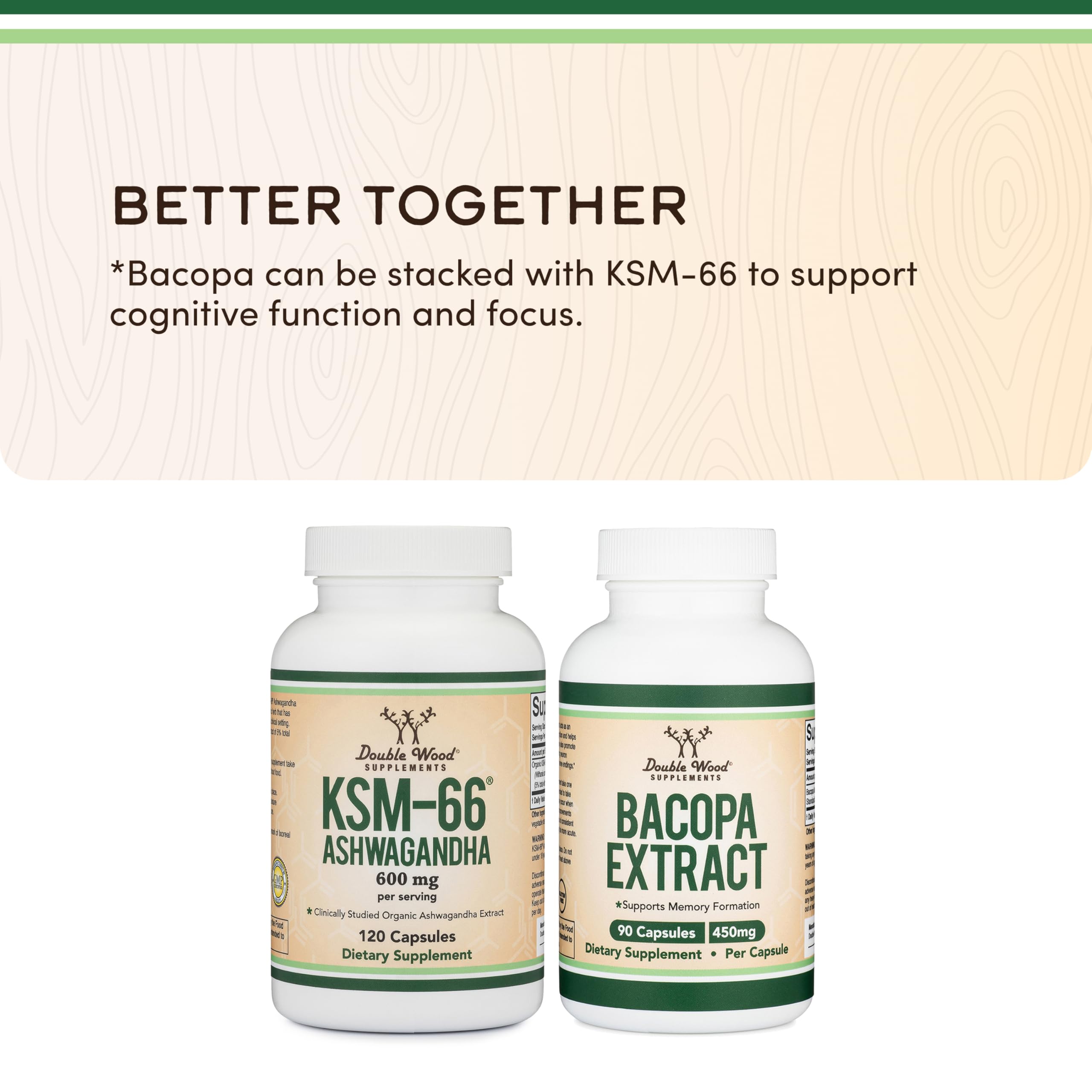 Gluten-free, non-GMO, organic Double Wood Ashwagandha packaging