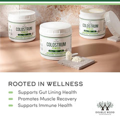 Glass bottle of colostrum powder signals USA-made quality.