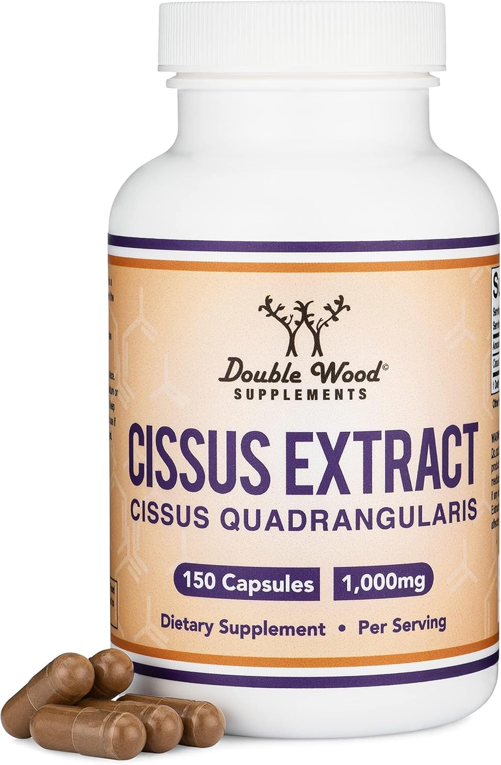 Double Wood Supplements Cissus Quadrangularis Super Extract bottle shows potential joint support