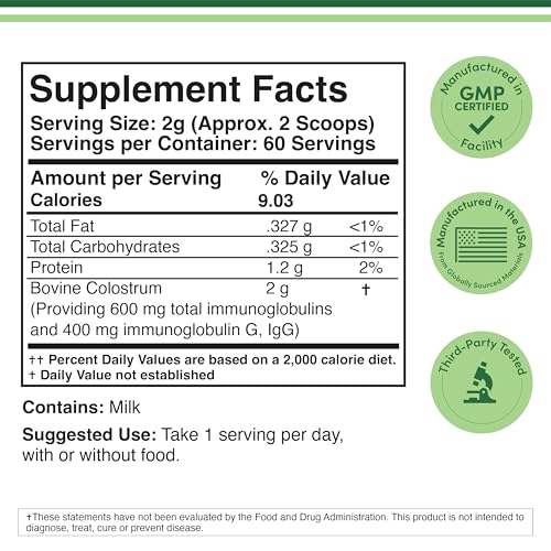 Double Wood colostrum powder scoop showcases clean, high-potency formula.