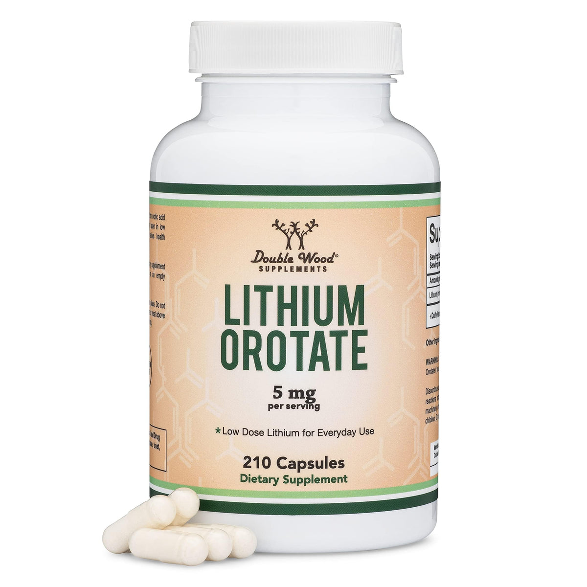 Double Wood Lithium Orotate bottle close-up suggesting mood support potential.