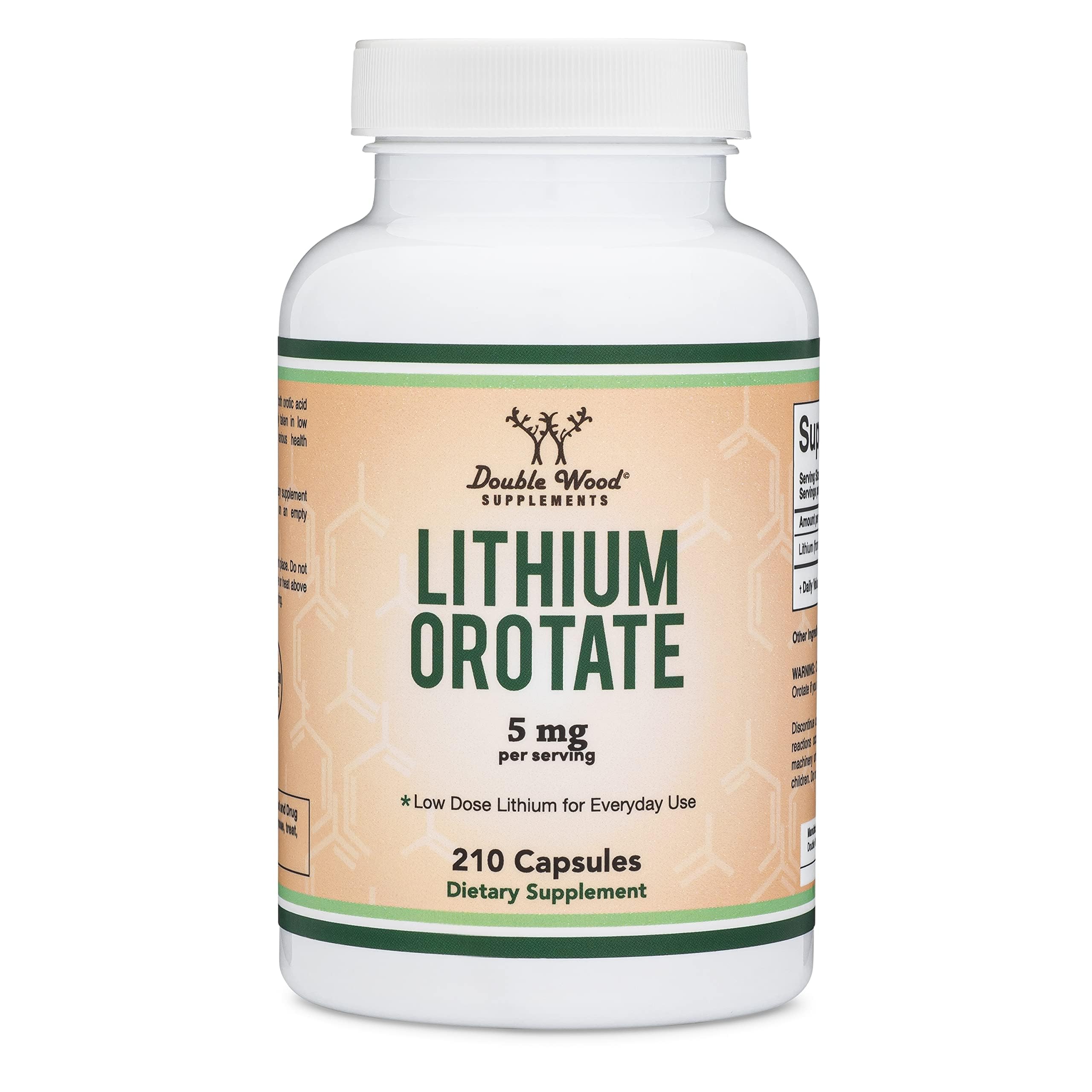 Double Wood lithium orotate capsules at night suggest calming wind-down routine.