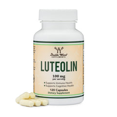Double Wood Supplements luteolin bottle showing 100 mg servings for brain support