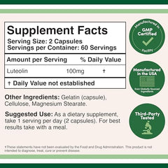 Double Wood luteolin capsules close-up highlighting gluten-free formulation for daily wellness