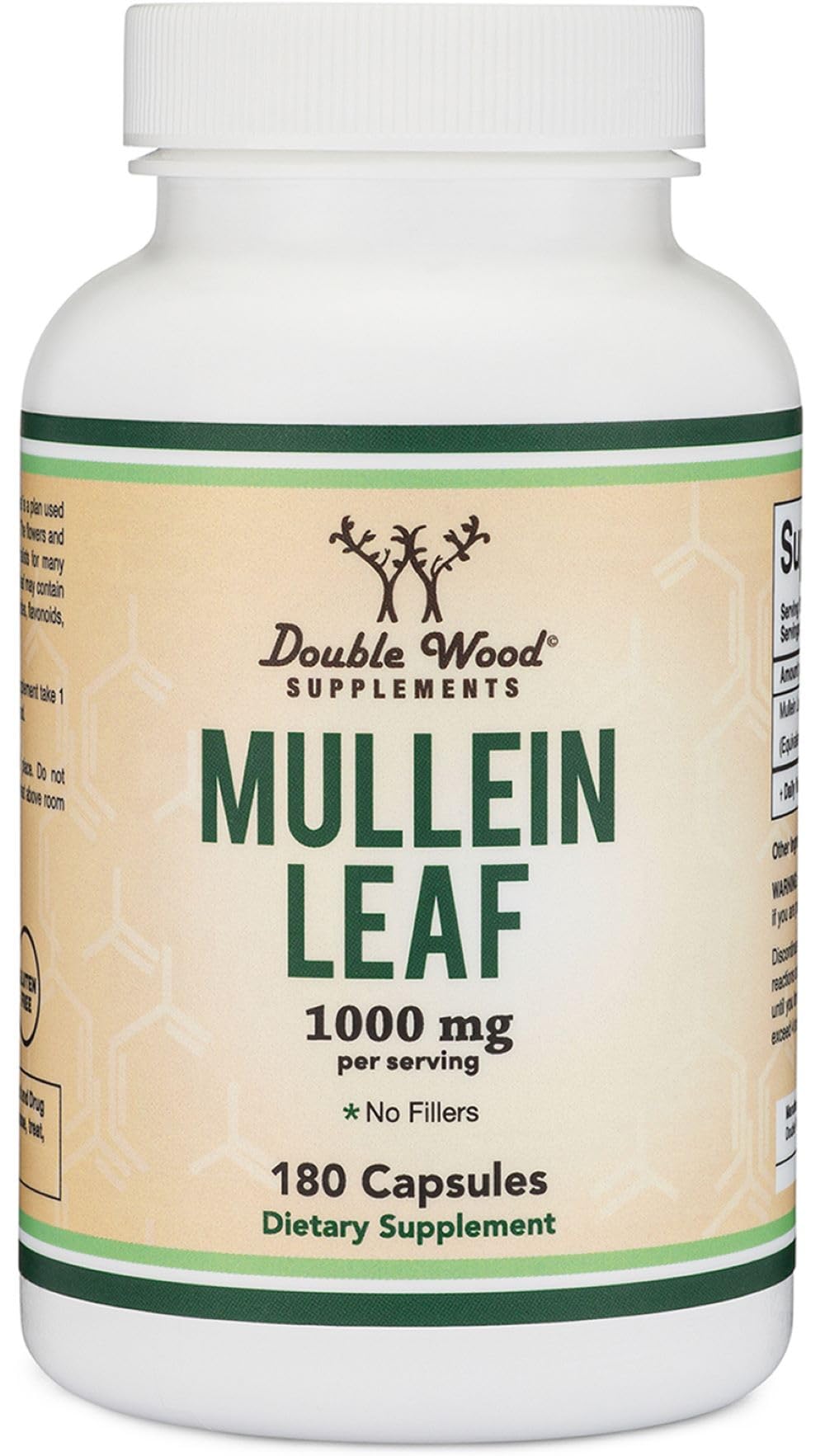Double Wood Mullein Leaf bottle display highlighting 90-serving long-term supply