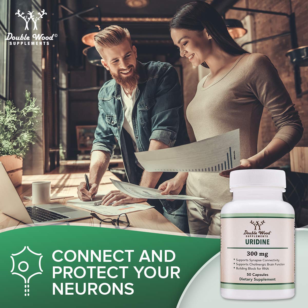 Double Wood Supplements label confirms Non-GMO and gluten-free options.