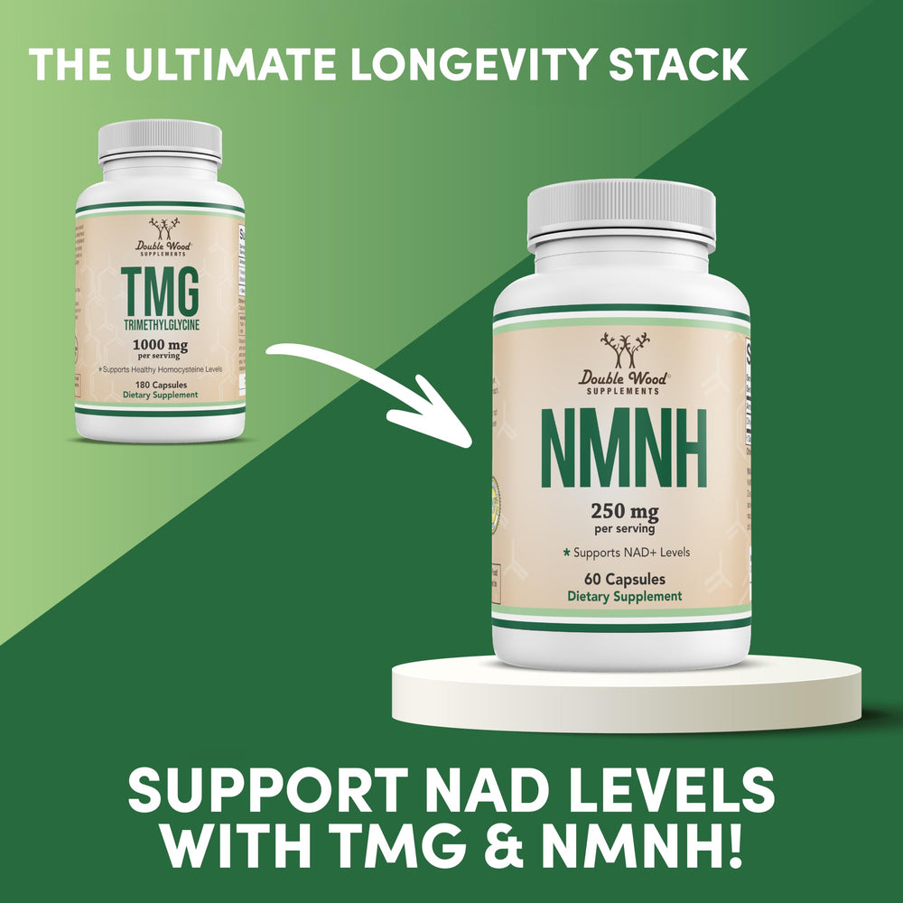 Non-GMO label on Double Wood TMG packaging for clean supplement choices