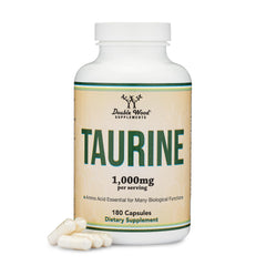 Double Wood Taurine 1000mg bottle highlighting daily wellness potential.