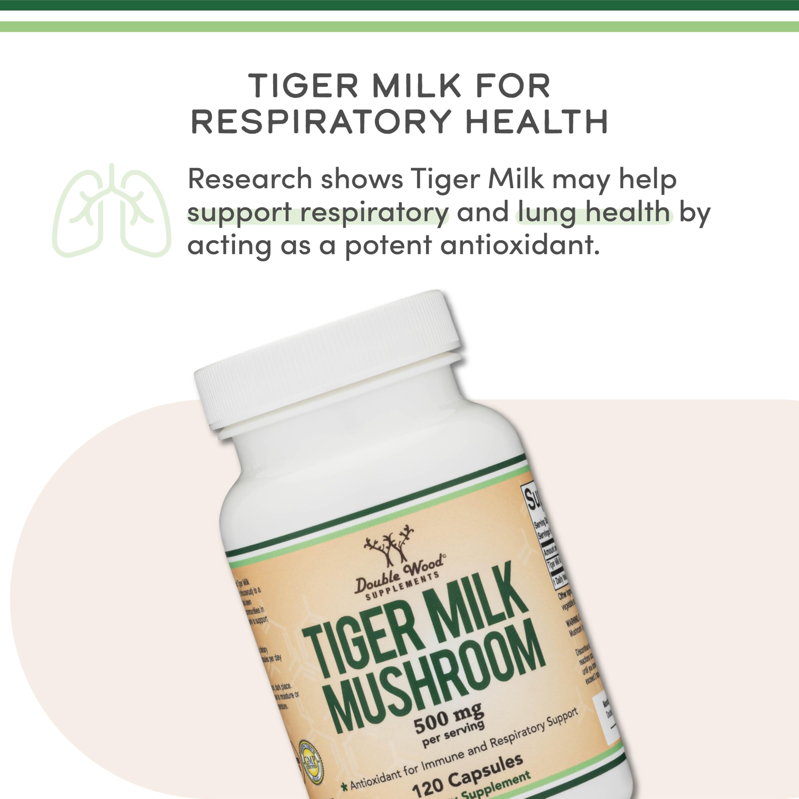 Tiger Milk Mushroom label showing vegan and non-GMO attributes