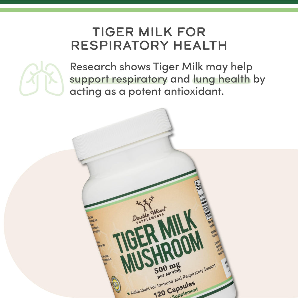 Tiger Milk Mushroom label showing vegan and non-GMO attributes