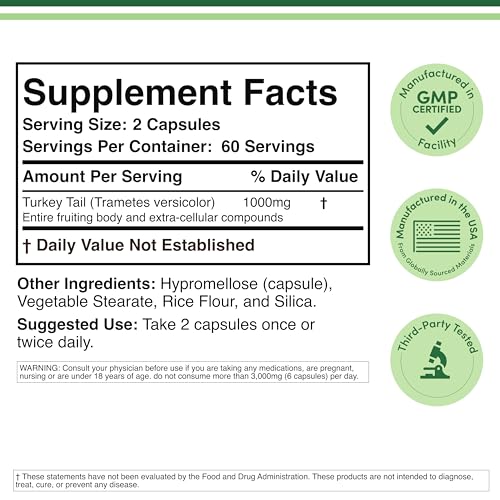 Double Wood Turkey Tail capsules closeup emphasizing antioxidant-rich formula