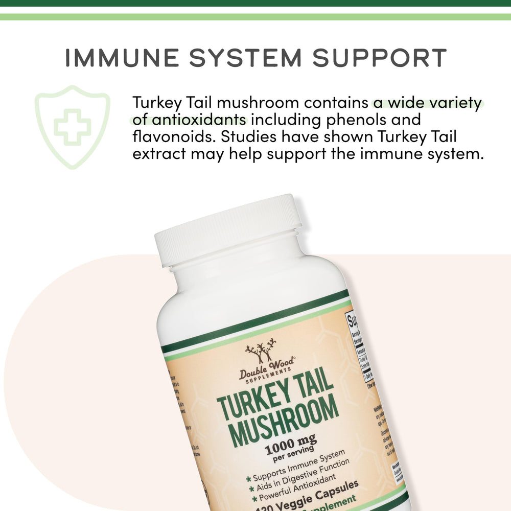 Double Wood Turkey Tail daily-use setup with bottle and glass for routine