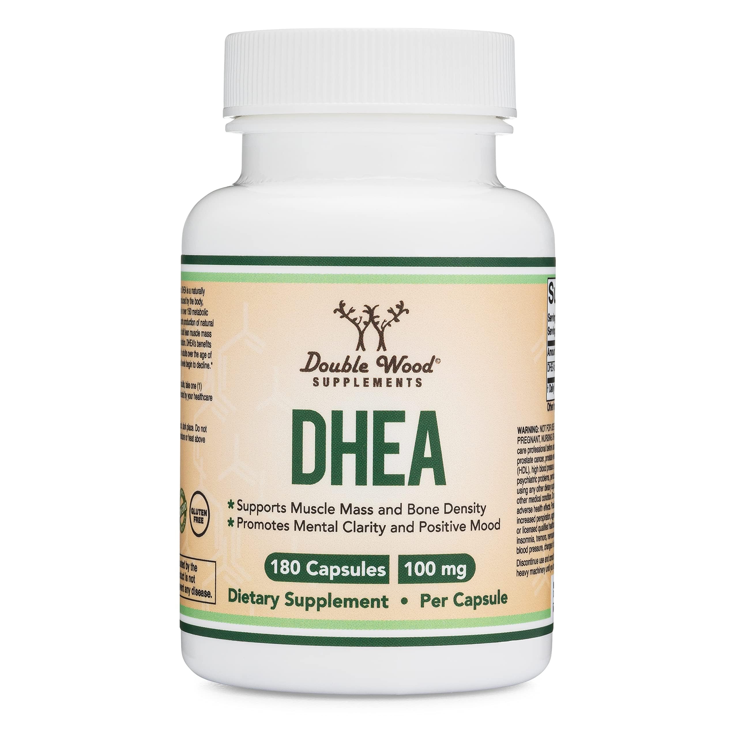 Double Wood DHEA bottle made in the USA for controlled production
