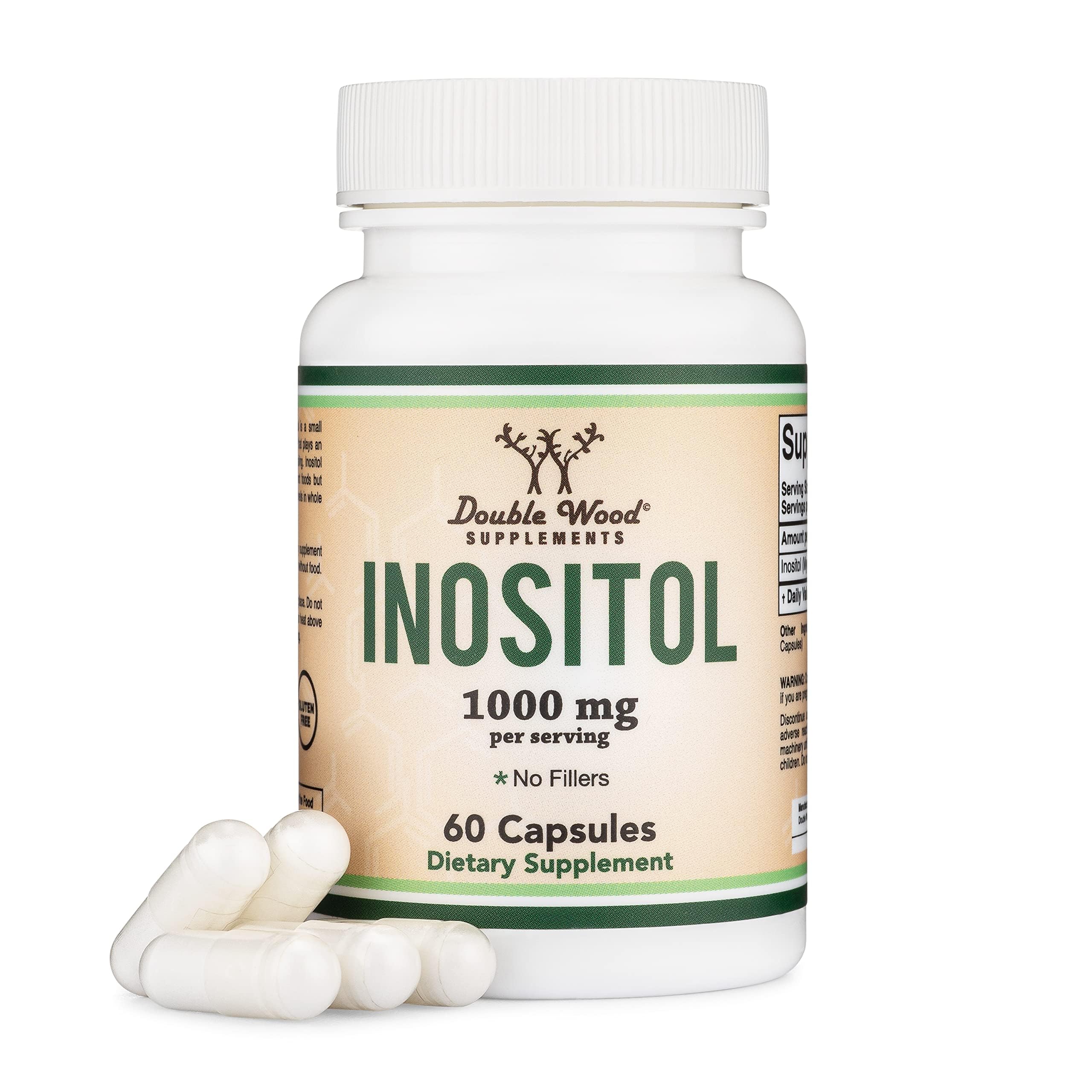 Double Wood Inositol botella frontal, cápsulas fáciles de usar para uso diario