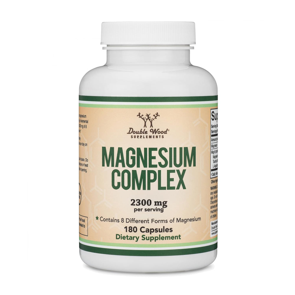 Double Wood MAG-8 in-hand pill display for convenient supplementation.