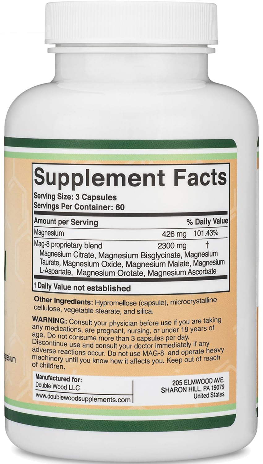 Double Wood MAG-8 label on bottle emphasizing gluten-free and Non-GMO quality.