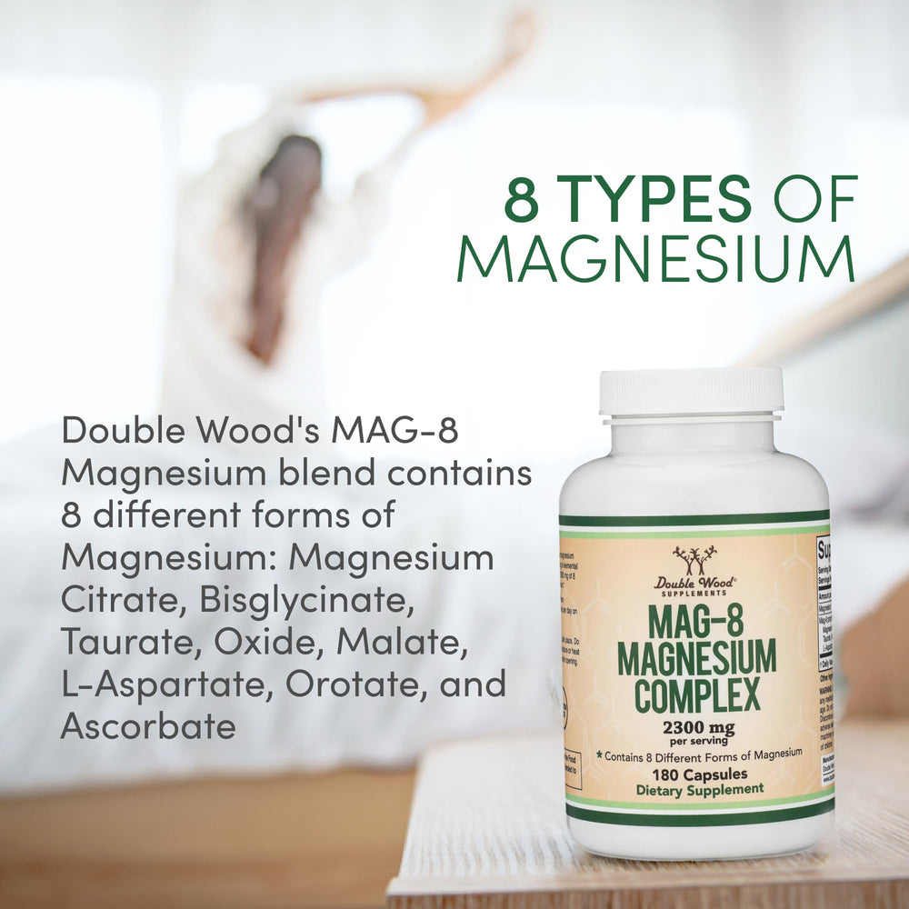 Double Wood MAG-8 supplement facts panel example for transparent ingredients.