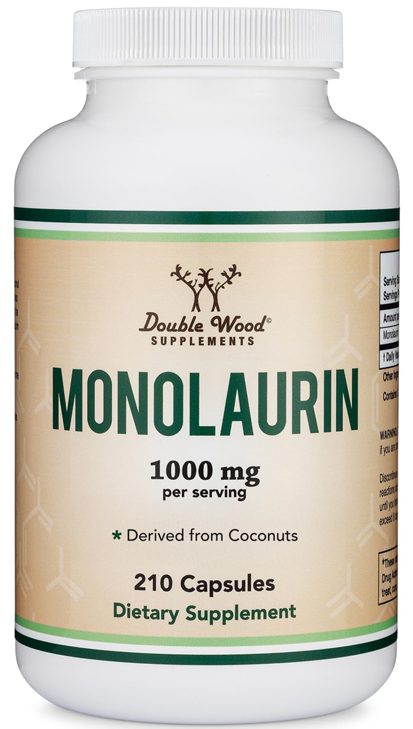 Double Wood Monolaurin ingredients list shows coconut-derived monolaurin.