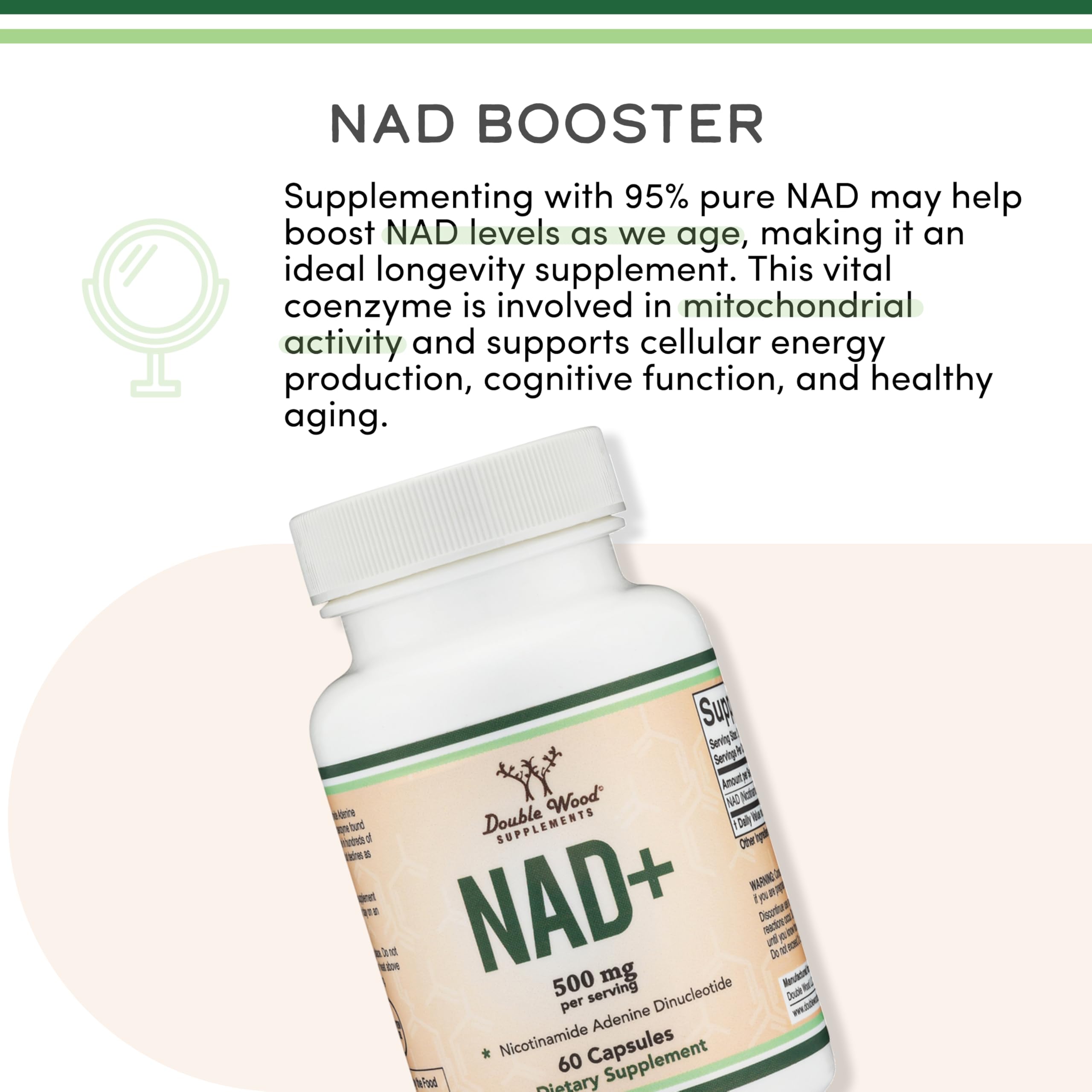 Outer packaging of Double Wood NAD Plus emphasizes USA production and gluten-free quality