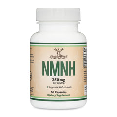 Double Wood NMNH bottle front view showing compact daily packaging for NAD+ support.