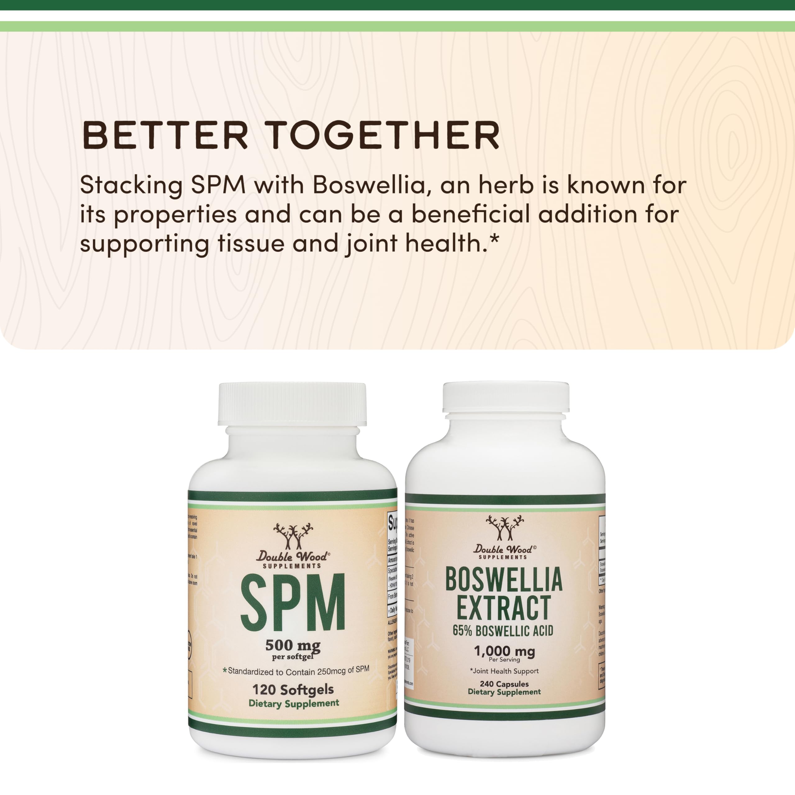 Double Wood SPM Max marine lipid concentrate source label highlights high-quality ingredients.