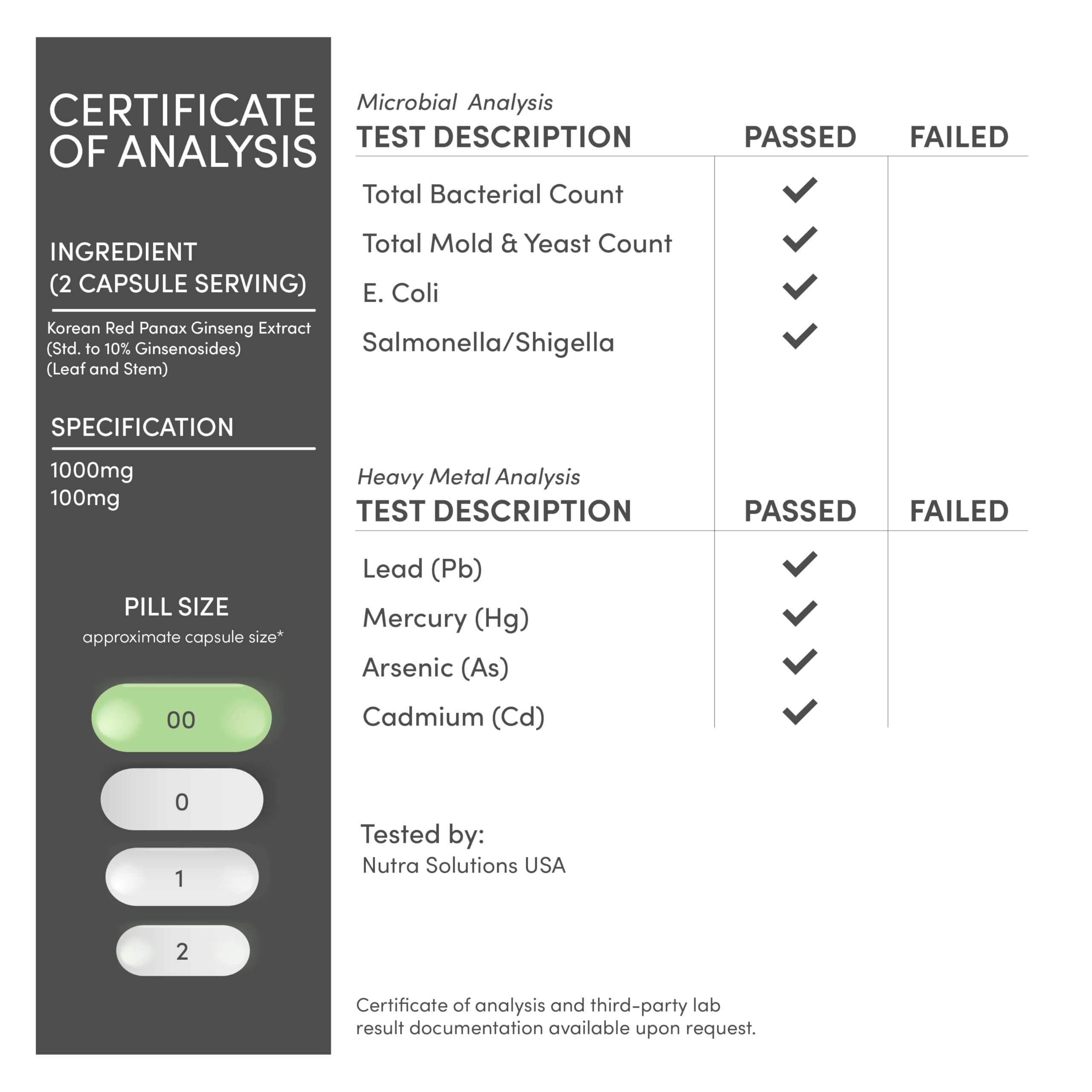 Third-party testing seal shown for Double Wood Ginseng quality assurance.