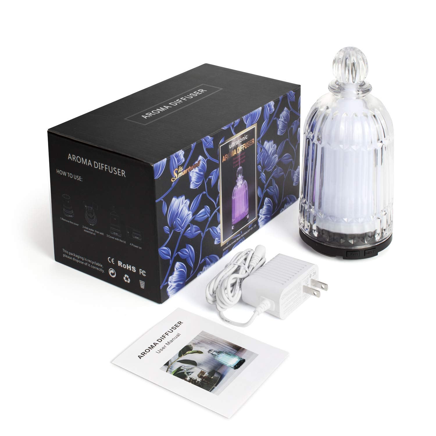 DOUDING black-base diffuser blends with modern décor and soft illumination.