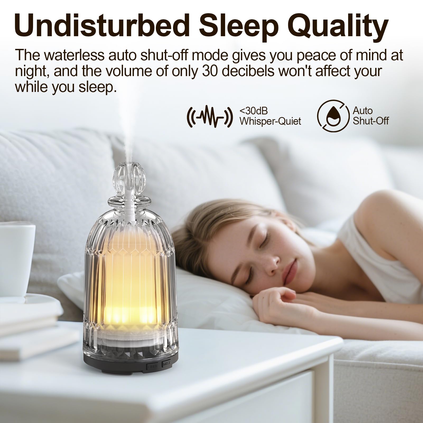 DOUDING ultrasonic diffuser emits a soft mist for room-filling fragrance.