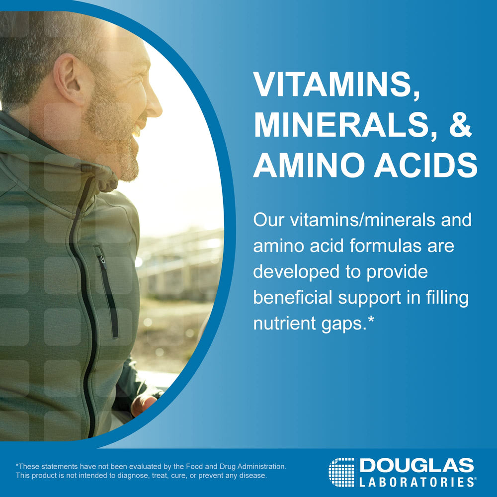 Douglas Laboratories Amino-Iron label detail focusing on quality and GMO-free claim