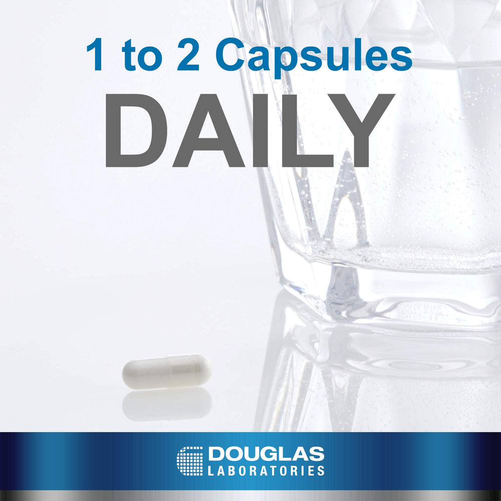 Douglas Laboratories DHEA 25 mg capsules back label highlighting non-GMO and vegetarian capsules.