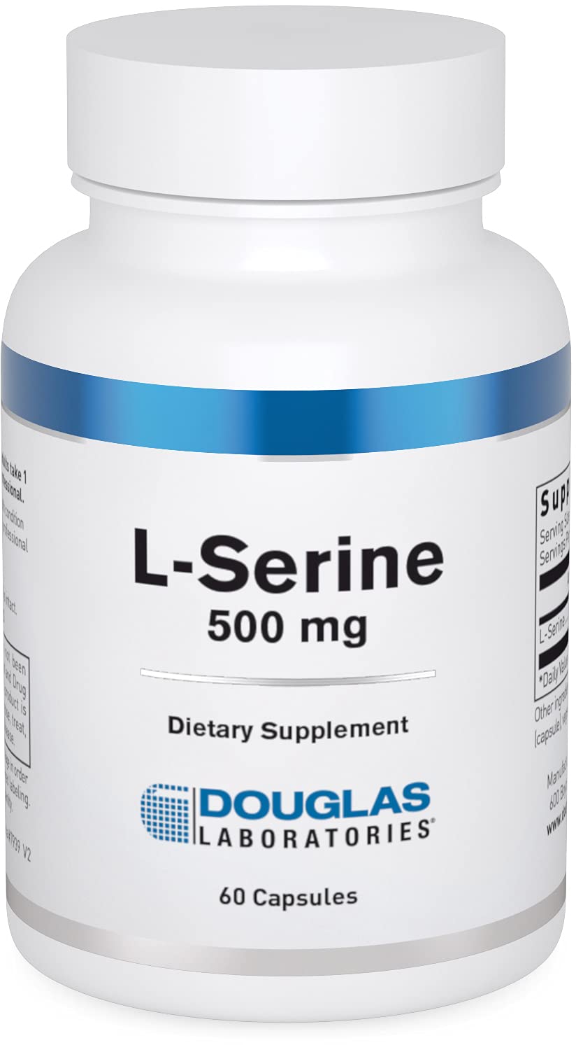 Douglas Laboratories L-Serine capsules on bottle label, supporting amino acid production.