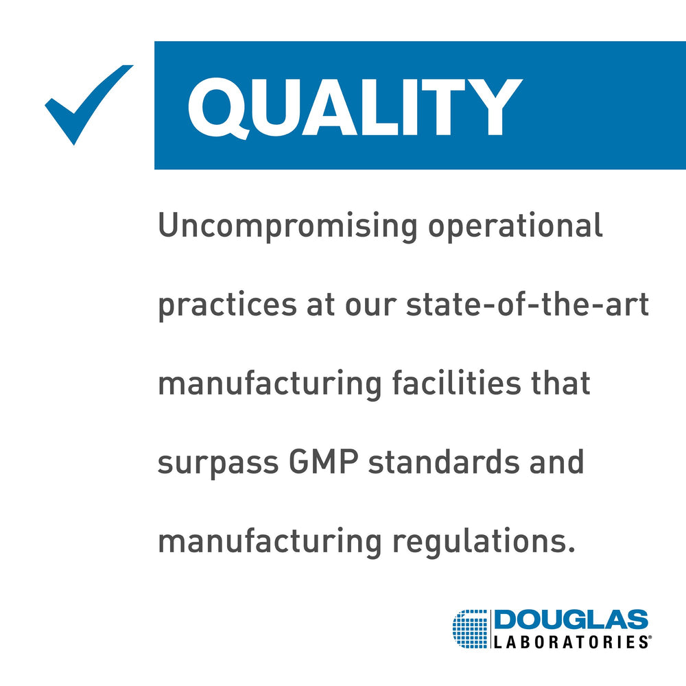 Douglas Laboratories GMP-certified facility sign illustrating high manufacturing standards.
